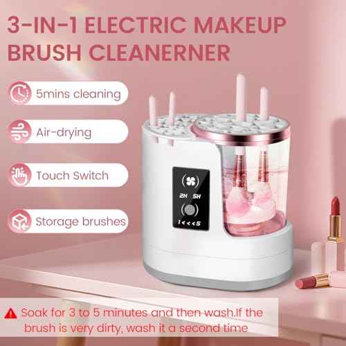Buqikma Electric Makeup Brush Cleaner Machine with Dryer, USB Portable 3 in 1 Automatic Cosmetic Brush Deep Cleaning, Multi-Size Slots for Blush Brush, Contour, Eyeshadow, White