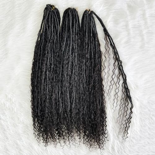 Boho Locs Crochet Braids Pre Looped With Human Hair Extensions Curly Ends Deep Wave Goddess Soft Locs Box Knotless Braids Hair Synthetic Dreadlocks Braiding for Women CHARMING YOU 22 Inch 24Strands