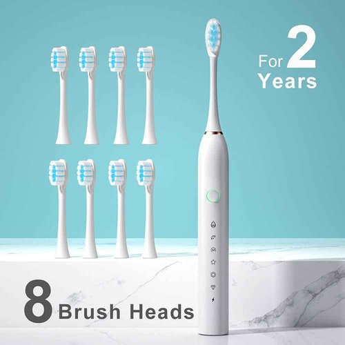SUNPRO 2 Pack Sonic Electric Toothbrush for Adults, 6 Modes 42000vpm, Smart Timer, 8 Heads (Black+White)