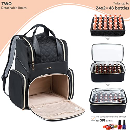 Nail Polish Organizer Backpack Holds 48 Bottles (0.5 Fl Oz) and a Nail Dryer, Nail Polish Storage Bag With 2 Removable Boxes for Nail Suppliers,Nail Kit, Gel Polish