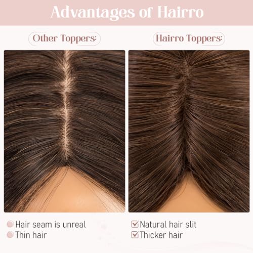 Hairro Real Human Hair Toppers, Clips in 100% Human Hairpieces for Women, 3.15"x3.94" Silk Base for Covering Thinning/Greyish Hair on Top, 12 Inch Natural Black