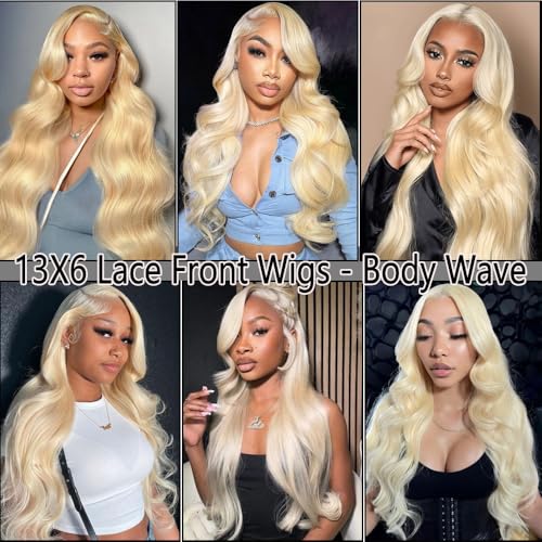 613 13x6 Lace Front Wig Human Hair Blonde Body Wave Glueless HD Lace Frontal Wigs Pre Plucked with Baby Hair for Black Women 180% Density 26 Inch