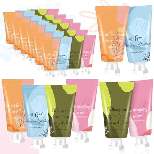 24 Pcs Christian Hand Lotion Bulk Gifts for Women Breast Cancer Awareness Accessories Bible Verse Mini Travel Hand Cream Religious Gift for Church Members Prayers Teachers Coworkers Homeless