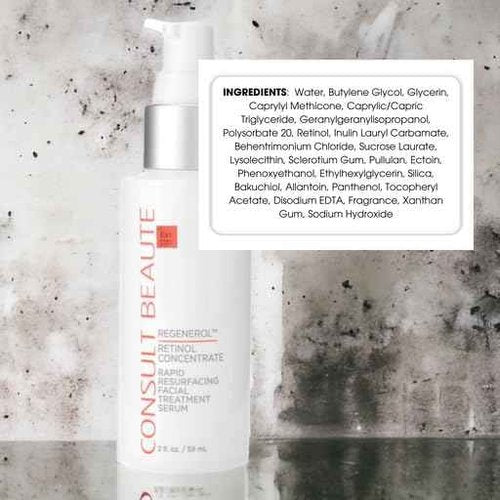 Consult Beaute Regenerol Rapid Resurfacing Retinol Serum for Face, Facial Treatment Concentrate with Bakuchiol, Renews Skin Texture & Diminishes the Appearance of Fine Lines and Wrinkles 2 Fl. Oz.