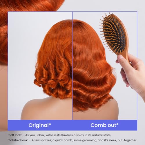Short Bob Wig 350 Ginger Orange 16 Inch 180% Density Human Hair 13x4 HD Transparent Lace Front Wig with Baby Hair for Women