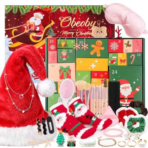 Advent Calendar 2025 for Girls, Beauty Advent Calendar with Makeup Jewelry Hair Accessories Set, 24 Days of Christmas Countdown Calendar Gift for Teen Girls