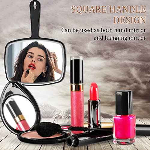 Geetery 12 Pcs Hand Held Mirrors with Handles Hand Makeup Mirrors Bulk Wall Mount for Women Cosmetic Bathroom Home Barber Salon Travel Portable Beauty School Gift, 6.69 x 9.45 Inch (Black)