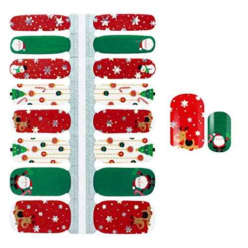 SILPECWEE 5 Sheets Christmas Nail Polish Stickers Decals Stick on Nail Polish Strips Holiday Self Adhesive Nail Stickers Full Nail Wraps for Women Nail Art Accessories with Nail File