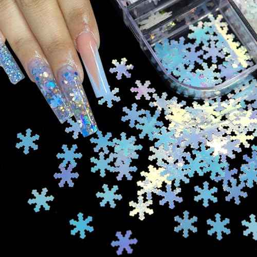 12 Grids Snowflake Nail Glitter Sequins 3D Snowflake Nail Art Stickers Decals Holographic Laser Snowflake Glitter for Nails Face Crafts Confetti Christmas Nail Snowflake Glitter Flakes Snow Nail Art