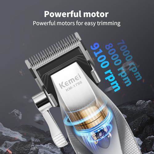 KEMEI KM-1798 Professional Hair Clipper for Men, Cordless Beard Trimmer, Barber Clippers with USB Rechargeable, Edgers, Fade Clipper, Gift for Men