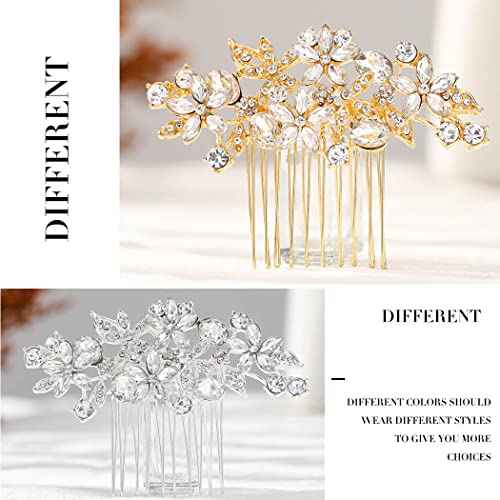 Foyte Crystal Bride Wedding Hair Comb Silver Flower Bridal Headpieces Leaf Hair Pieces Rhinestone Bridesmaid Side Combs Hair Accessories for Women (crystal silver)