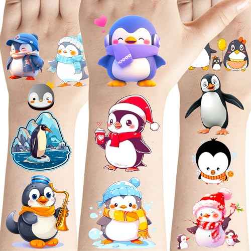 248 Penguin Tattoos Temporary Stickers Winter Party Supplies Decorations Christmas Themed Birthday Baby Shower Snow Season Party Tattoos