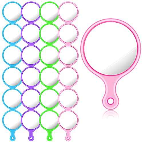 24 Pcs Handheld Mirror with Handle, 2.4 x 1.6 Inch, Small Portable Round Mirror Bulk for Kids Travel Makeup Classroom Camping Daily DIY Crafts