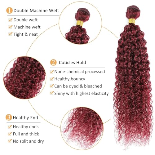 99j Bundles Human Hair Burgundy Kinky Curly 3 Bundles 12 14 16 inch Vinmdonm Red Hair Bundle Brazilian Unprocessed Virgin Remy Hair Extensions