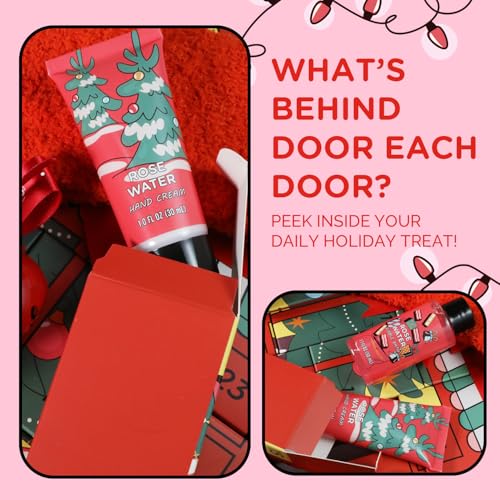 2025 Beauty Advent Calendar for Women, Christmas Countdown Gifts with Bath Bomb Bubble Bath Hand Cream Santa Sock, 24 Day Red Advent Calendar,Spa Christmas Gifts for Daughter Girls