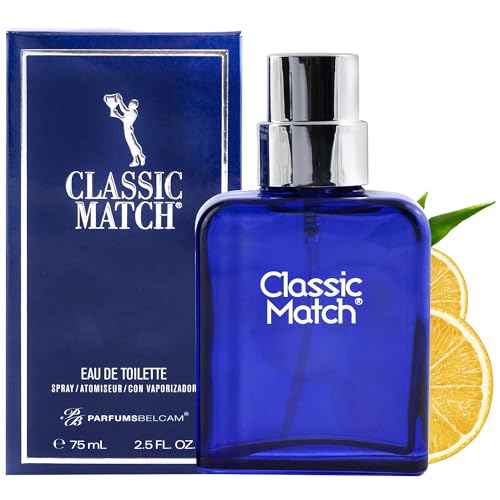 PB ParfumsBelcam Blue Classic Match Eau de Toilette Spray for Men ? Modern Citrus Fougere Fragrance, Notes of Melon, Moss and Patchouli, Cologne Alternative, Signature Fragrance ? 2.54 Fl Oz