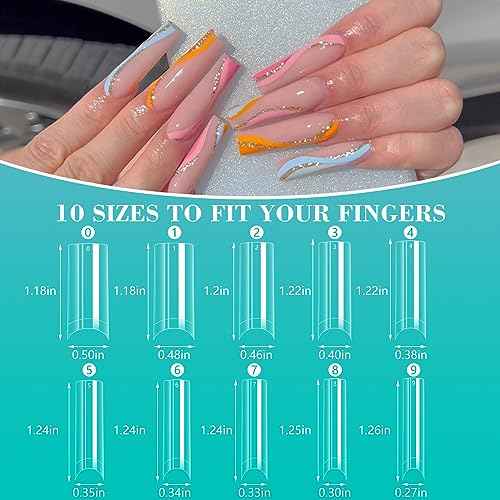 500PCS Clear Square Nail Tips, Quaferen XL No C Curve Tips for Acrylic Nails Professional, Half Cover Tapered Square Straight Nail Tips, Flat Traceless Acrylic Nail Extension Tips Fake Nails