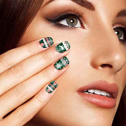 SILPECWEE 5 Sheets Christmas Nail Polish Strips Self-Adhesive Nail Stickers Full Nail Wraps Holiday Nail Decals Gel Nail Strips Nail Art Accessories with Nail File (Chic Style)