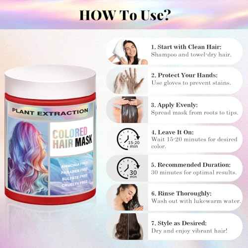 Vegan Semi Permanent Hair Color Mask - 10.15OZ Color Depositing Conditioner for Color-Treated Hair - Ammonia, Paraben, Sulfate & Cruelty-Free - Enhances & Tones Hair - Plant-Based (RED)