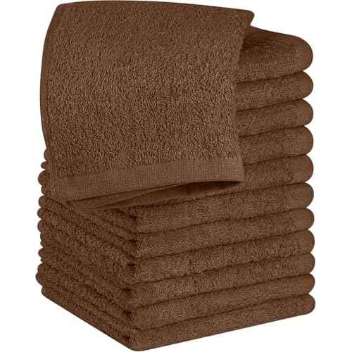 Linteum Textile Supply Premium 12x12 Washcloth (Chocolate) ? 100% Ring Spun Cotton Zero Twist Towels | Absorbent, Quick Dry, Durable for Bathroom, Spa, Gym (12 Pack)