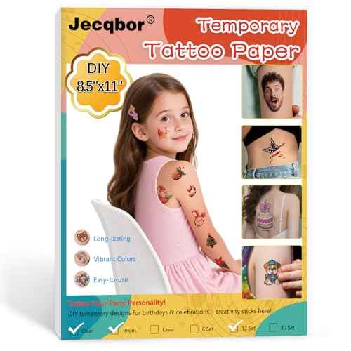 Printable Temporary Tattoo Paper for INKJET Printer, 12-Sets Custom Tattoo Printer Sticker 8.5X11", DIY Personal Clear Transfer Paper for Kids, Family, Christmas, Birthdays, Parties, Festivals