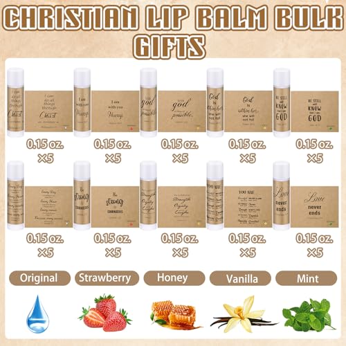 50 Pack Christian Religious Gifts Bulk Lip Balms for Women Men Religious Church Party Favors Bulk Bible Verse Lip Balm with Scripture Inspirational Gifts for Coworkers Staff Employee