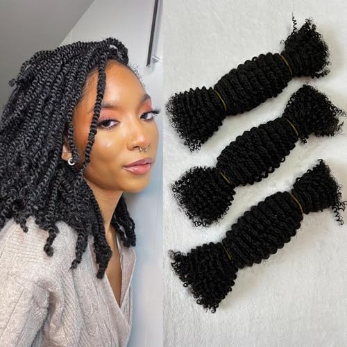 Springy Afro Twist Human Pre Separated Bulk Hair Extensions Mini Kinky Curly Twist With Extensions Crochet Braids Bundles Marley Twists Braiding Hair for Women 20 Inch 100g