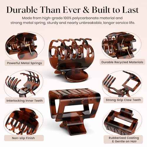 8 PCS Medium Hair Clips for Women Girls - 2 Styles Rectangle and Double Row Teeth Small Claw Clips for Thin Thick Hair, Strong Hold Jaw Clips Stylish Leopard Print Hair Accessories, Tortoise