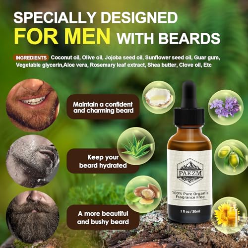 5 Piece Beard Grooming Kit for Men, including All Natural Beard Oil, Beard Balm with Sweet Orange Scent, Comb, Scissors, Storage Bag, Beard Care Set Christmas Birthday Father's Day Gift for Him
