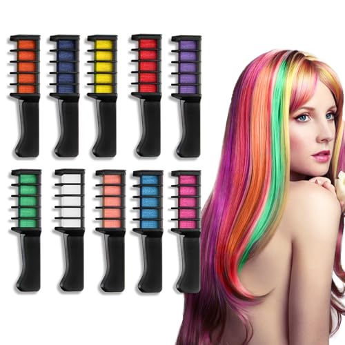 10 Colors Hair Chalk for Girls Kids, Temporary Hair Color Dye for Kids Girls Age 10-12, Washable Hair Chalk Comb for Party Cosplay DIY