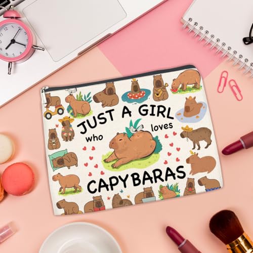 Animal Lovers Gifts Makeup Bag for Teen Girls Women, Birthday Christmas Gift for Capybaras Lovers Pet Owner Sister Bestie Just a Girl Who Loves Capybaras Travel Toiletry Cosmetic Bag for Purse