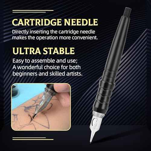 ATOMUS DIY Tattoo Cartridge Pen Poke and Stick Tattoo Kit with Stencil Pattern Practice Skin Ink Cups 10pcs 3RL 5RL Tattoo Cartridge Needles Bandage Table Mats