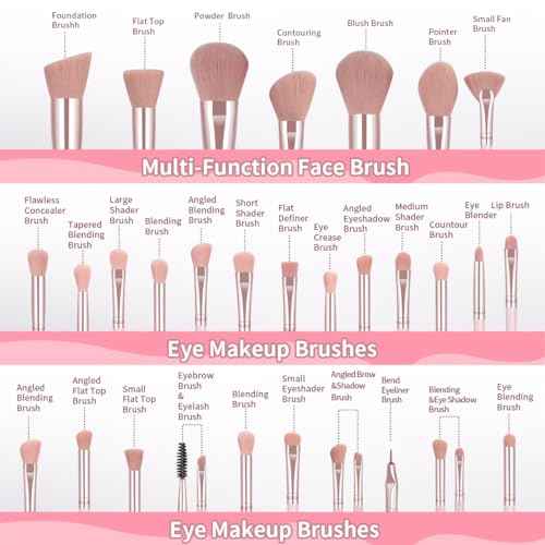 MAANGE Makeup Brush Set 49 Pcs Makeup Tool Set Premium Synthetic Foundation Powder Concealers Eye shadows Blush Makeup Brushes (Pink, 49 Piece Set)