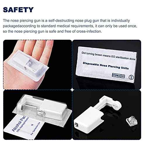 GCHSSS 2 Pack Nose Piercing Kit, Disposable Safe Sterile Piercing Unit For Self Nose Piercing Gun, Nose Stud Tool with Free 10 Nose Rings (White+Black)