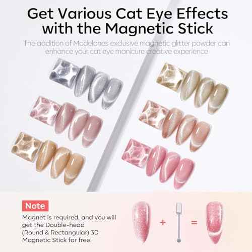Modelones Cat Eye Gel Nail Polish Set, Holographic Glitter 6 Colors with Magnet, Sparkle Galaxy Series Nude Pink Gel Polish, Soak Off Led Gel Polish Kit, Nail Art, Salon DIY Gifts