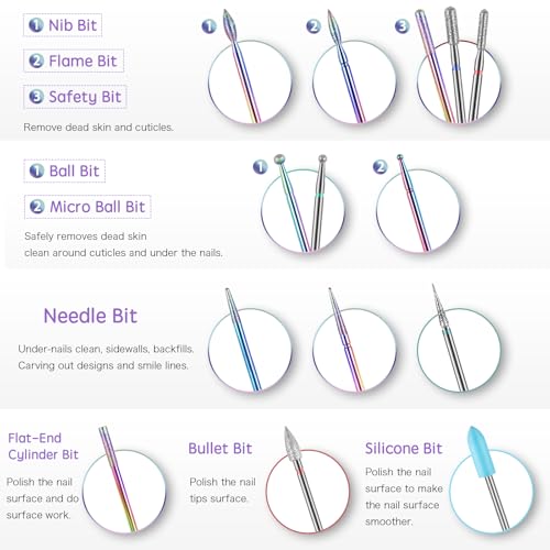 25PC Nail Drill Bits Set,Tungsten Carbide Diamond Ceramic Drill Bits Nails for Acrylic Gel Polish,3/32'' Professional Cuticle Efile Remover Nail Bits for Nail Drill Manicure Pedicure Tool