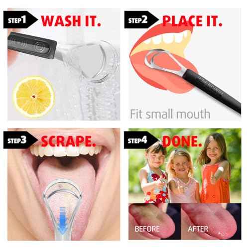 Cbiumpro 4-Pack Tongue Scraper for Kids & Adults, Stainless Steel Tongue Cleaner with Travel Case, Reduce Bad Breath