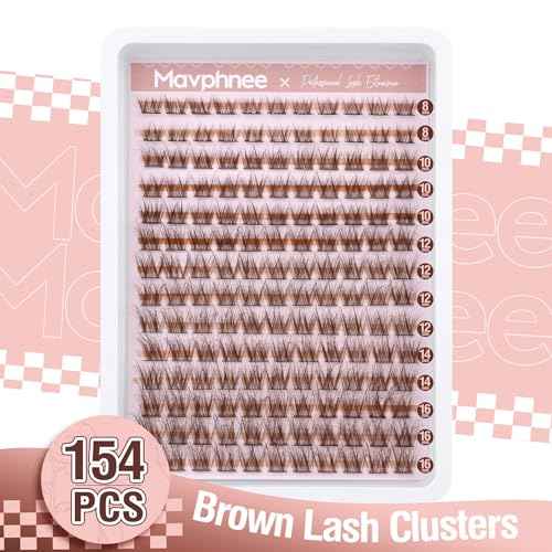 Brown Lash Clusters Natural Lash Extensions Wispy Eyelash Clusters 154 Pcs C-Curly Lashes Clusters for Everyday Wear Beginner Friendly Dark Brown Cluster Eyelash Extensions by Mavphnnee