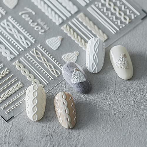 Winter Sweater Nail Art Stickers 5D Embossed Nail Decals 1PCS Elegant Sweater Pattern Self-Adhesive Nail Stickers Nail Art Supplies French Stripe Line Nail Decals for Acrylic Nails Manicure Decoration