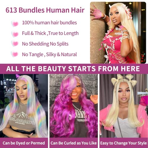 613 Bundle Human Hair 28 Inch Straight Blonde 1 Bundle Human Hair 14A Grade 100% Unprocessed Brazilian Virgin 613 Straight 1 Bundle