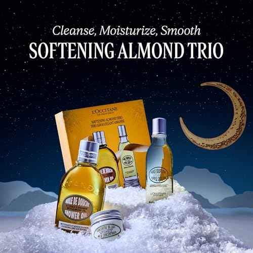 L'Occitane Almond Skin Softening Trio: Best Holiday Gift Set With Cleansing Almond Shower Oil Body Wash, Moisturizing AlmondMilk Concentrate, AlmondHand Cream