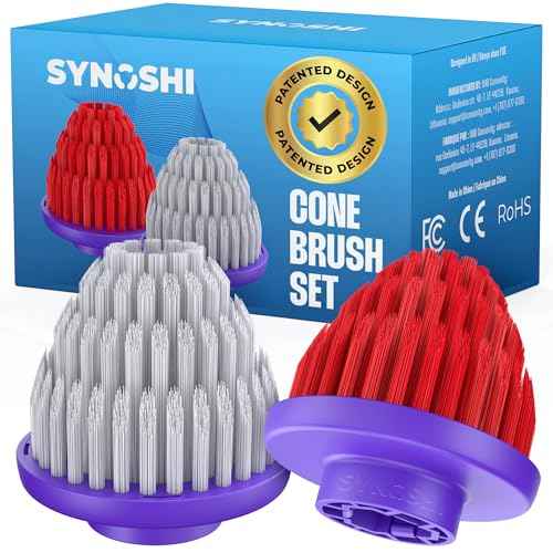 Synoshi PRO Cone Brush Heads Set (2 Units) for Electric Spin Scrubber Bathroom & Shower Cleaning Brush Universal Cleaning for Kitchen, Floors.