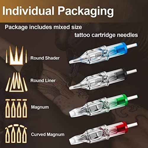 Tattoo Cartridges Needles - 60pcs Assorted Disposable Tattoo Needles Cartridge Round Liner Shader Magnum 3RL 5RL 7RS 9RS 7M1 9M1 Mixed 0.35mm for Tattoo Artists