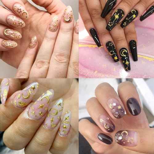 2 Box Gold Star Moon Nail Charms 3D Metallic Art Studs for Jewelry Decorations Luxury Design Supplies Accessories DIY Acrylic Kit