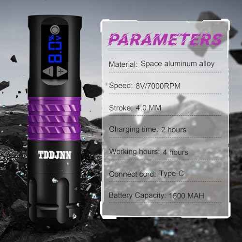 Professional Tattoo Gun Set Wireless Tattoo Machine Pen Set 1500mAh Battery Disposable Tattoo Needles 10 Purple Suitable for Beginners and Artists Portable LED Digital Display (BLACK)