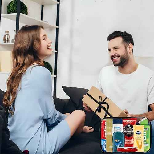 ZompoZ-Travel Toiletries Kit Gift for Men, Travel Bag of Essentials for Bath, Shaving and Personal Care, 8 Mini TSA Approved Items in Reusable Zipper Bag, Mini Toiletries Gift for Him, for On-The-Go