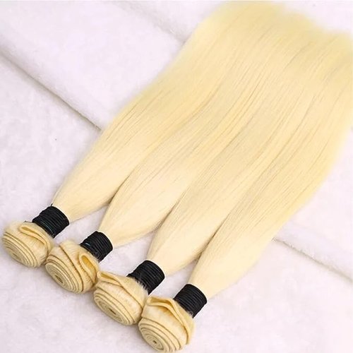 613 Straight Bundles Human Hair 3Bundles Real Human Hair Bundles Extensions Light Blonde Color 3Bundles Human Hair enough to full head(141618 Inch)
