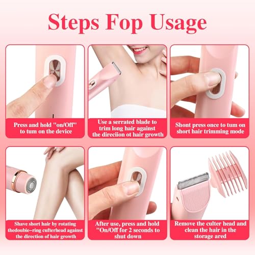 2 in 1 Electric Glow Shaver, Portable Bikini Trimmer for Women, Dual Head Rechargeable Electric Razor, IPX7 Waterproof Wet & Dry Use Legs Body Pubic Hair Trimmer for Men Women Christmas Birthday Gifts