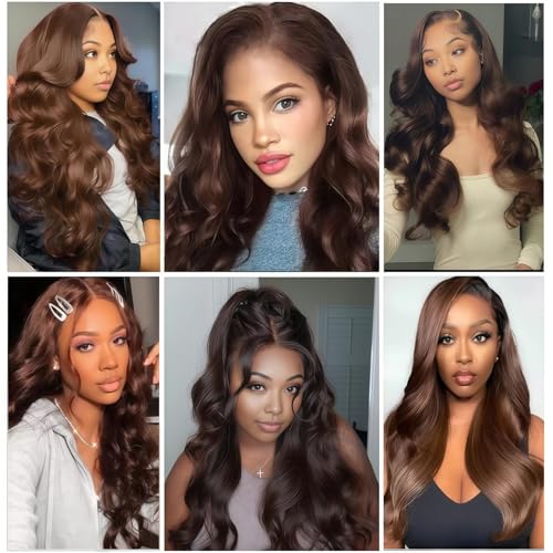 24 26 28 Inch Body Wave Bundles Human Hair Brazilian Virgin Hair for Black Women 12A Wet and Wavy 3 Bundles Dark Brown Human Hair Weave (Color #4)