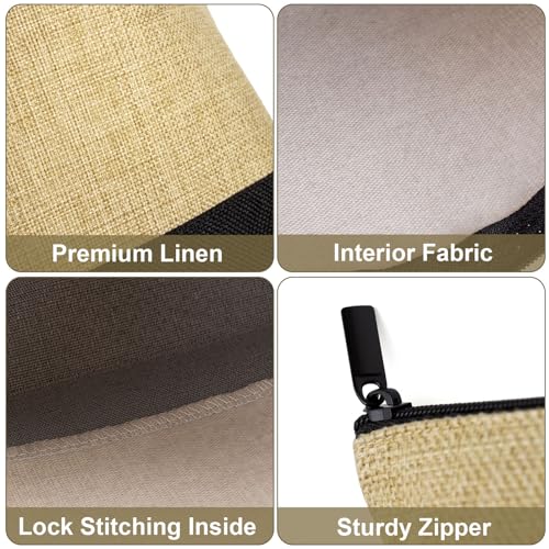 Muka 6 Pack Burlap Makeup Bag, Two Tone Gusseted Cosmetic Case, 9 x 5-1/2 x 3-1/2 Inch